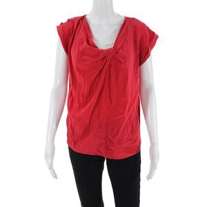 Hanii Y Womens Silk Short Sleeve V Neck Blouse Red Size 38